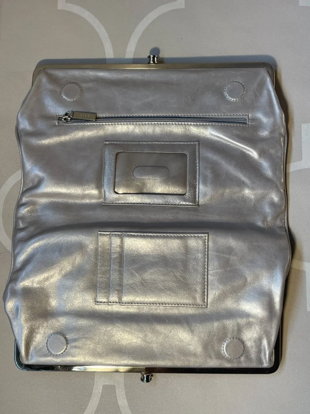 HOBO Large Leather Double Kisslock Frame Clutch Organizer Handbag